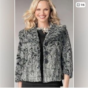 CAbi Chinchilla Gray Soft Faux Fur Jacket #626 - Polka Dot Liner -S